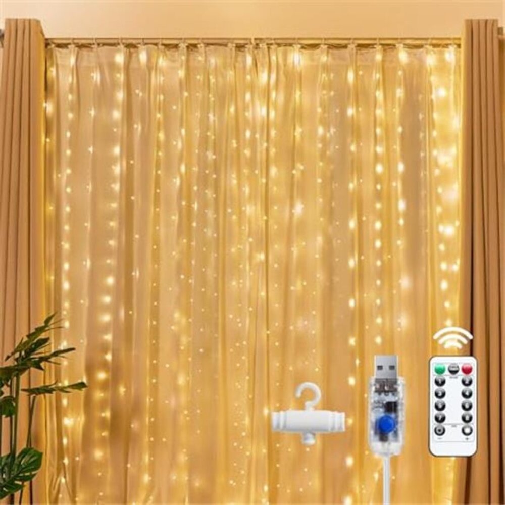 300 LED Fairy Curtain Lights USB String Lights Warm White Twinkle Lights Indoor